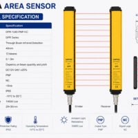 DAPPRA DPR-1240-PNP-NC SW97 Industrial Area Sensor Safety Light Curtain specifications with IP65 PNP NC output and DC24V power supply