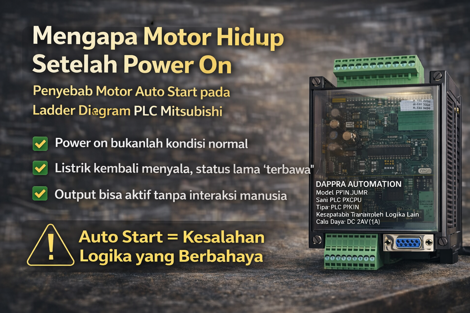 Motor hidup setelah power on pada PLC Mitsubishi