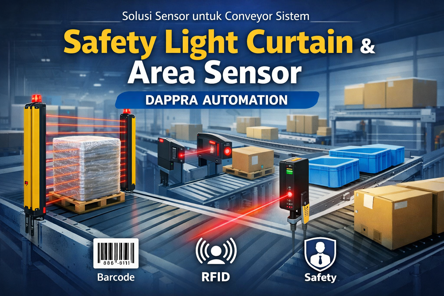 Safety Light Curtain dan Area Sensor DAPPRA Automation untuk conveyor system industri