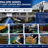DAPPRA manufacturing facility producing DPR series safety light curtain area sensors with quality inspection and production control processes