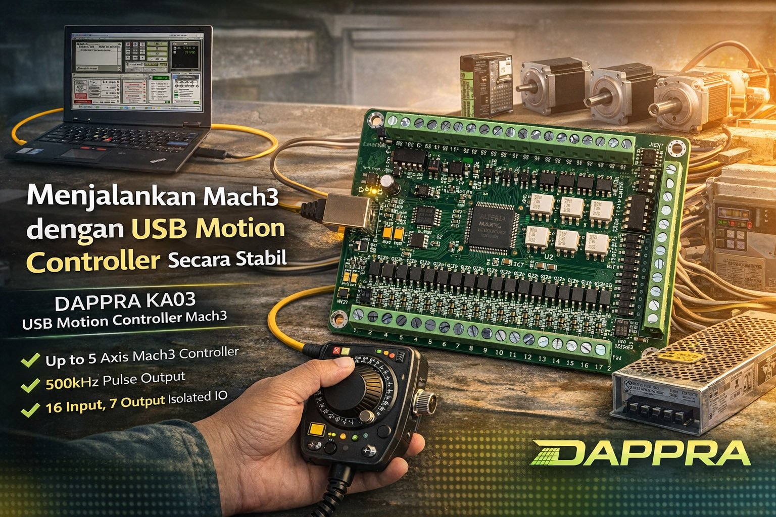 DAPPRA KA03 USB Motion Controller Mach3 dengan kontrol hingga 5 axis dan input output terisolasi untuk mesin CNC