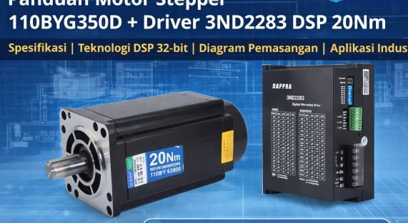 Wiring dan Paket Motor Stepper 110BYG350D 20Nm dengan Driver Digital 3ND2283 untuk CNC Industri