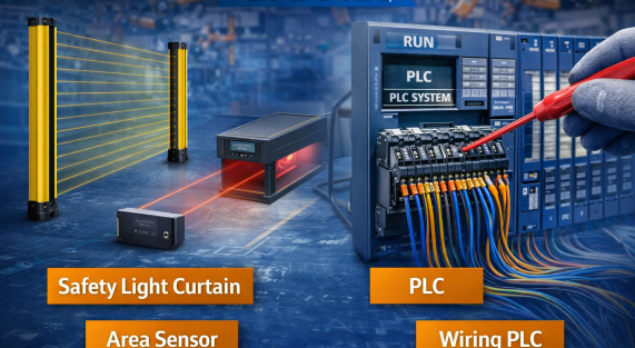 Cara Menghubungkan Safety Light Curtain atau Area Sensor ke PLC dalam Sistem Otomasi Industri