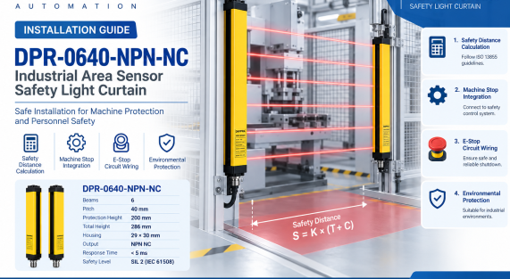 DAPPRA DPR-0640-NPN-NC Industrial Area Sensor Safety Light Curtain Installation Guide for Machine Protection and Personnel Safety