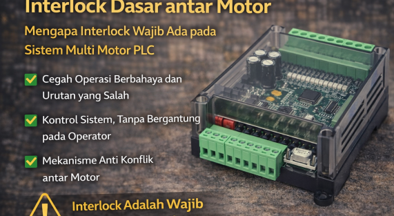 Interlock dasar antar motor pada ladder diagram PLC
