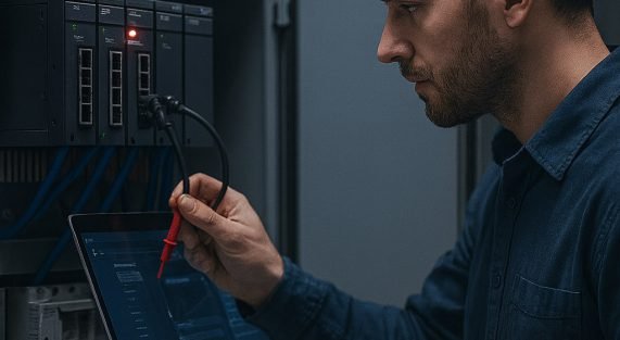 Diagram showing common PLC failures and troubleshooting steps in industrial automation systems.