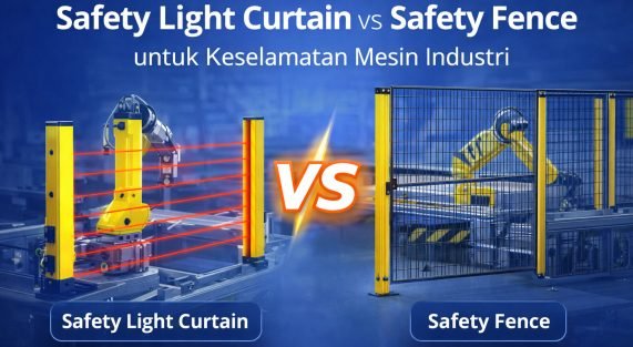 Perbandingan Safety Light Curtain atau Area Sensor dengan Safety Fence untuk sistem keselamatan mesin industri