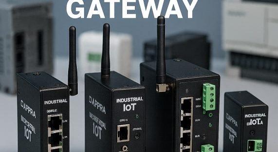 PLC, HMI, and sensors integrated into a small intelligent production line architecture.