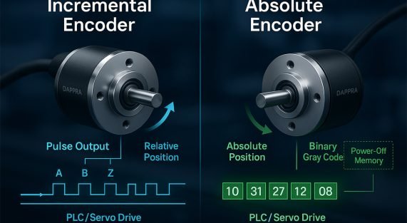 Diagram kerja encoder industri incremental dan absolute pada sistem motion control